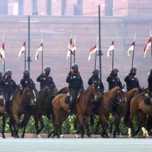 President's Bodyguards at Raisina Hills during the Beating Retreat ceremony rehearsals ahead of the Republic Day parade