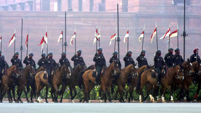 President's Bodyguards at Raisina Hills during the Beating Retreat ceremony rehearsals ahead of the Republic Day parade