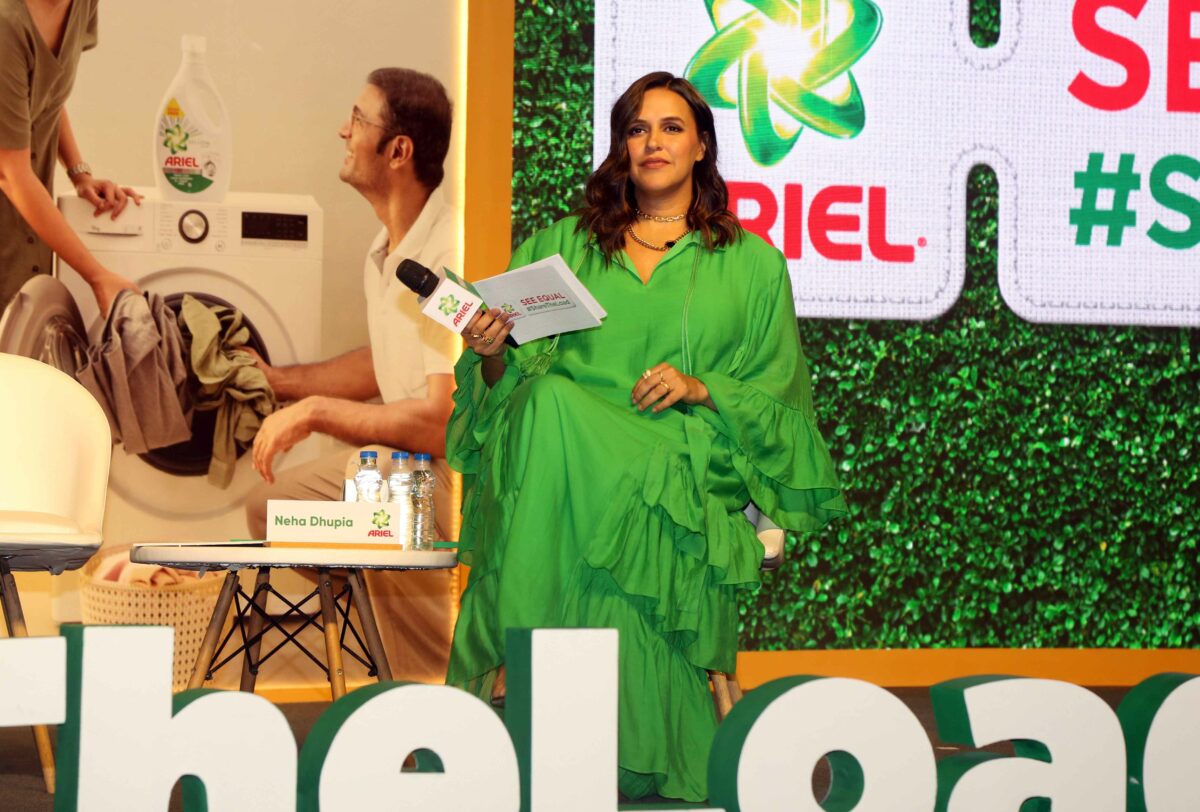 Vidya Balan spoke on a panel about the need for a conversation about inequality in the home and equal depiction of men and women. Neha Dhupia was also in attendance.