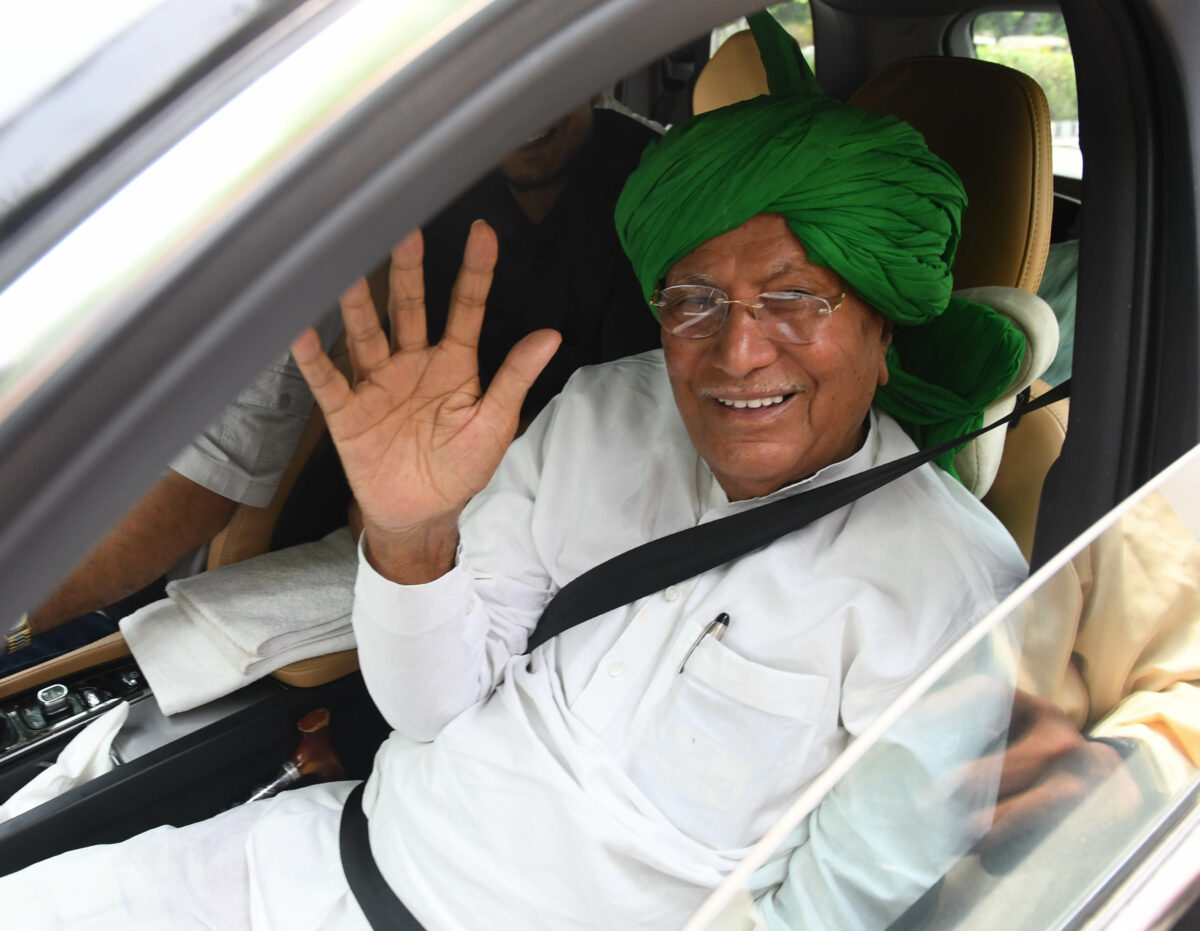 On Thursday, May 26, 2022, former Haryana Chief Minister Om Prakash Chautala leaves after a hearing in the disproportionate assets (DA) case in New Delhi.